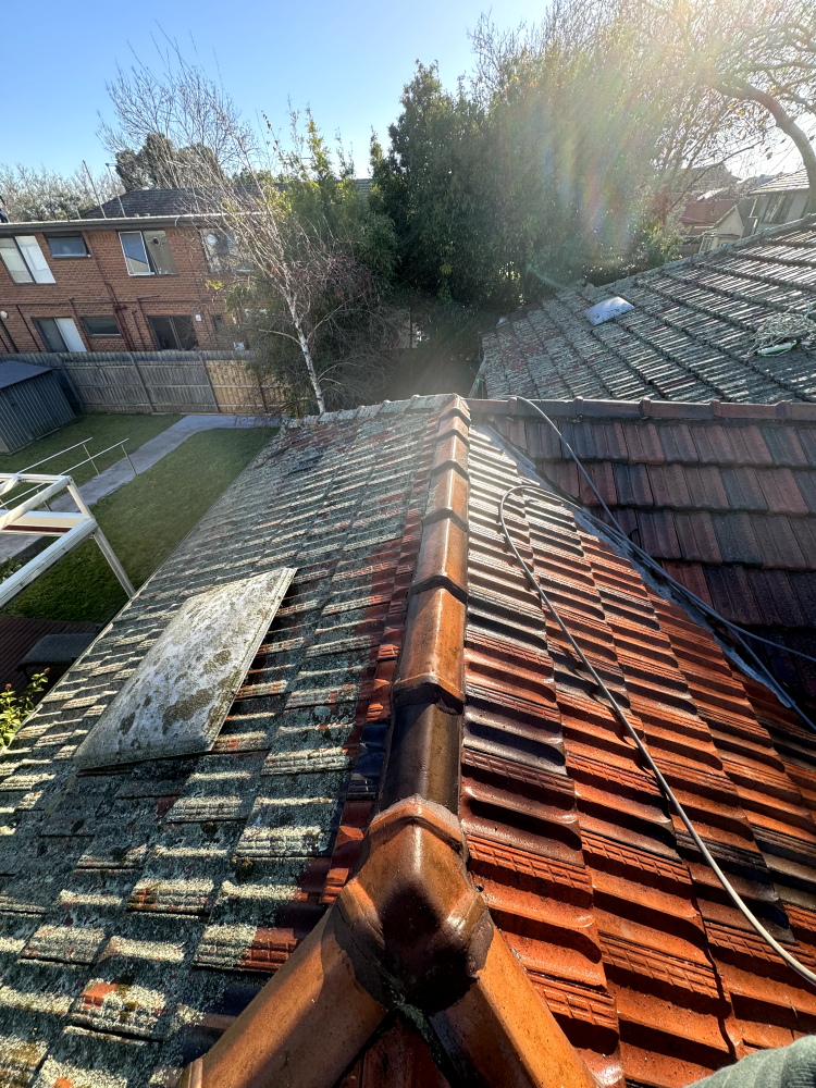 Roof maintenance Melbourne mid clean on a terracotta roof